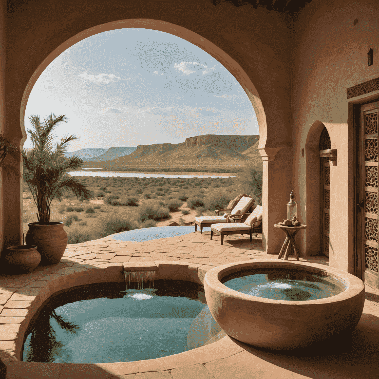 Moroccan-inspired suite at Sasaab with a private plunge pool overlooking the Ewaso Nyiro River