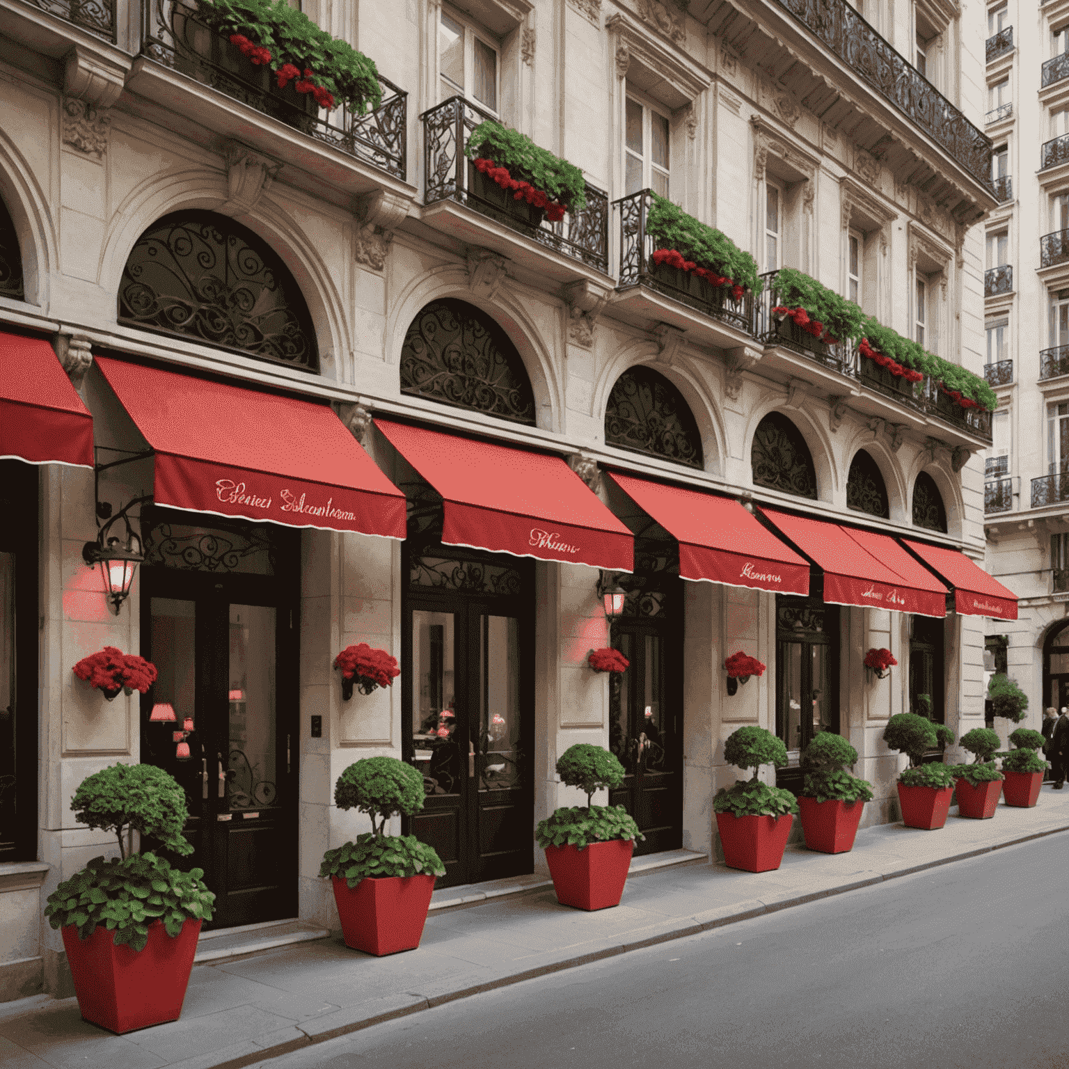 Hôtel Plaza Athénée's iconic red awnings and geranium-filled balconies